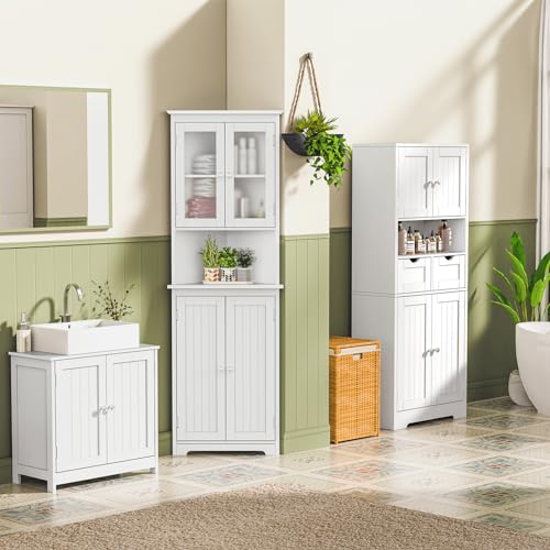 Iwell 67" Tall Bathroom Cabinet, Storage Cabinet with 2 Doors & 1 Drawer, Bathroom Storage Cabinets with Adjustable Shelves, for Living Room