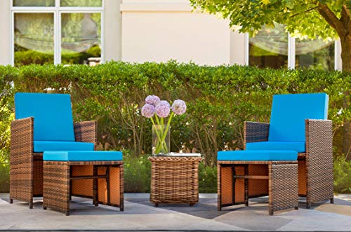 Devoko 9 Pieces Patio Dining Sets Outdoor Space Saving Rattan Chairs with Glass Table Patio Furniture Sets Cushioned Seating and Back Sectional
