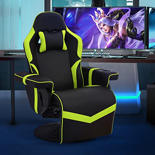 Magshion 360° Swivel Gaming Recliner Chair, Ergonomic PU Leather Reclining Chair with Adjustable Backrest, Footrest, Cup Holder & Neck Support