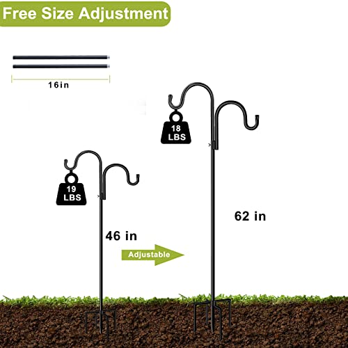 Double Shepherds Hook for Outdoor,78 Inch Bird Feeder Pole with 5 Prongs Base,Adjustable Heavy Duty Garden Hanging Holder for Hanging Plant