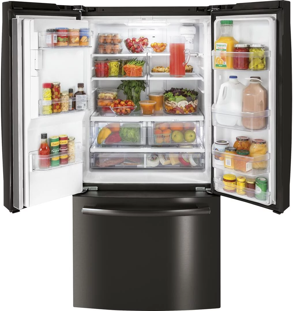 "GE Black Stainless Steel GYE18JBLTS 33"""" Counter Depth French Door Refrigerator with 17.5 cu. ft. Capacity"