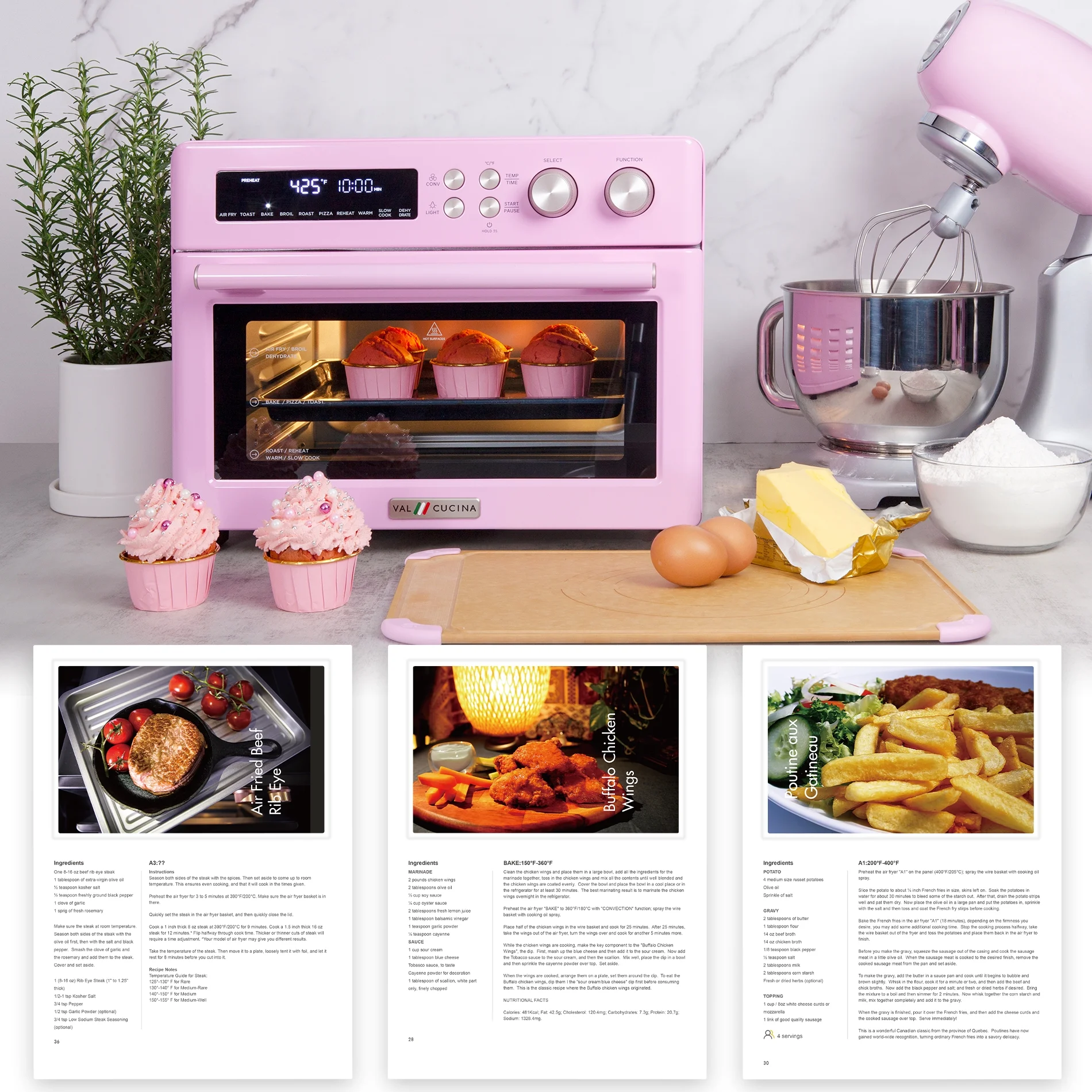 VAL CUCINA Retro Style Infrared Heating Air Fryer Toaster Oven, Extra Large Countertop Convection Oven 10-in-1 Combo, 6-Slice Toast