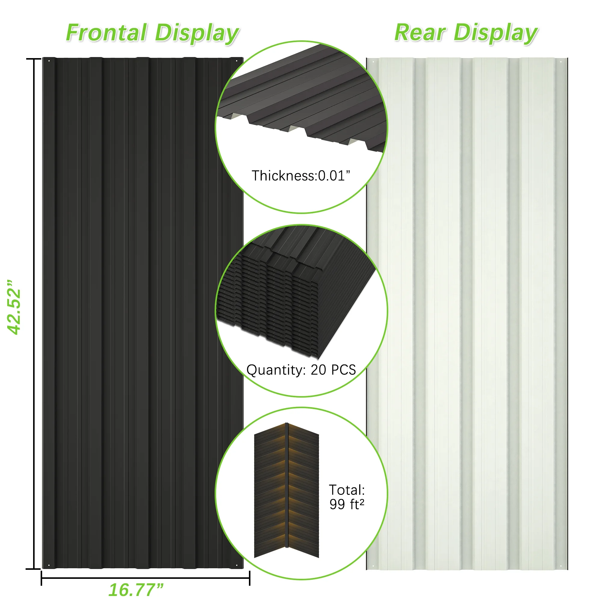 20 Pcs Galvanized Metal Roof Panels Hardware Roofing Sheets, Black - Radiant Selections