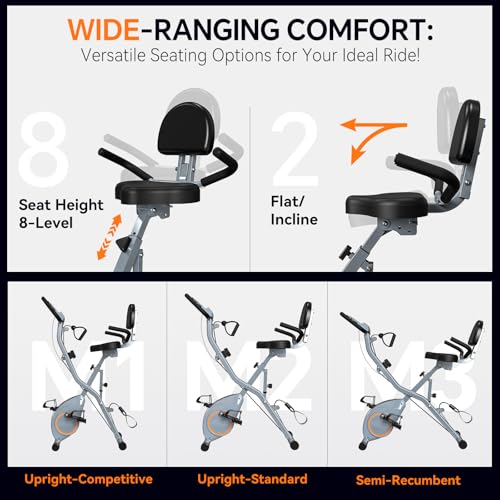 Foldable Exercise Bike Stationary Bikes for Home, 5 IN 1 Indoor Workout Bike, Cycling Bike with 16-Level Quiet Magnetic Resistance