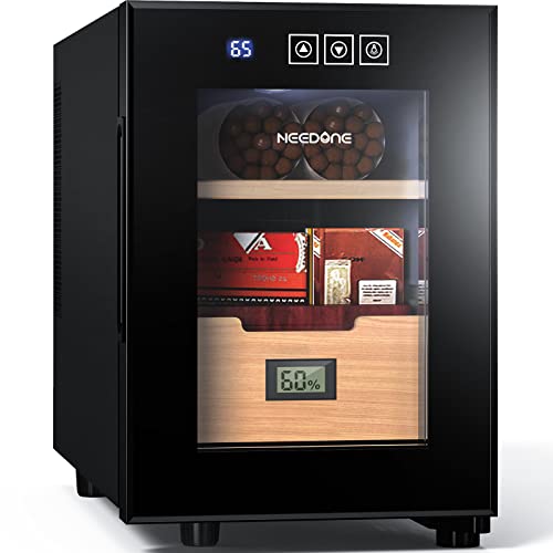 NEEDONE Electronic 23L Cooler Humidor,150 Counts Capacity, with Spanish Cedar Wood Shelves Upgraded Version with Digital Hygrometer Displays
