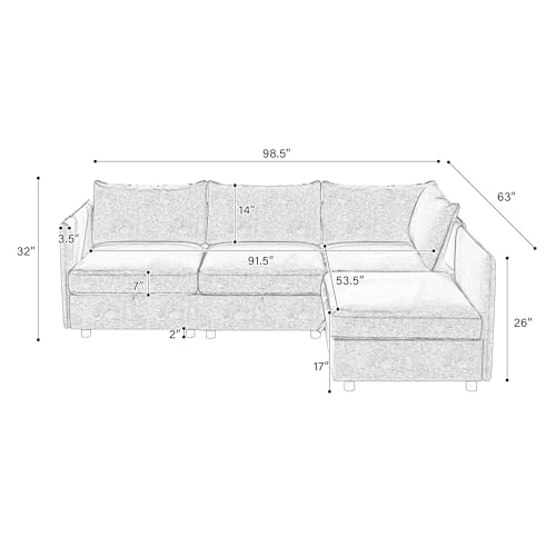 Oversized Modular Storage Sectional Sofa Customizable Seating Group Sofa&Couch Convertible Sleeper Sofabed with Movable Ottomans and Seat
