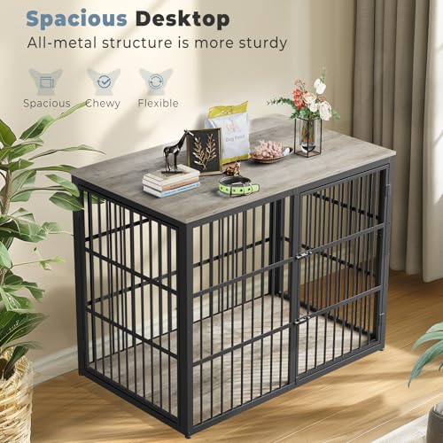 43'' Dog Crate Furniture with 3 Doors, XL Wooden Crate End Table Heavy Duty Indoor Puppy Cage for Medium to Large Dogs, Multiple Units Can be Combined