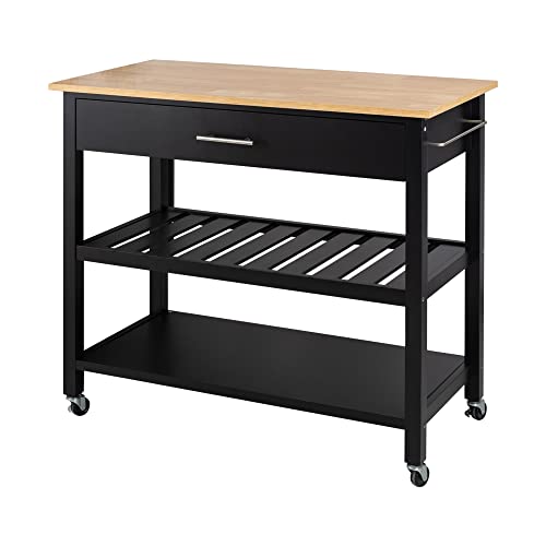 Shintenchi Rolling Kitchen Island Cart with Folding Drop Leaf Breakfast Bar, Portable Trolley Island with Large Storage Cabinet, Shelf and Drawer