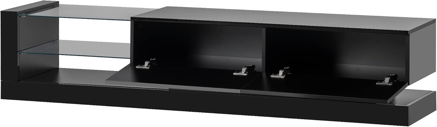 CITYLIGHT High Gloss TV Stand with LED Lights and 2 Media Storage Cabinets, Modern High Gloss Entertainment Center for 75 Inch TV