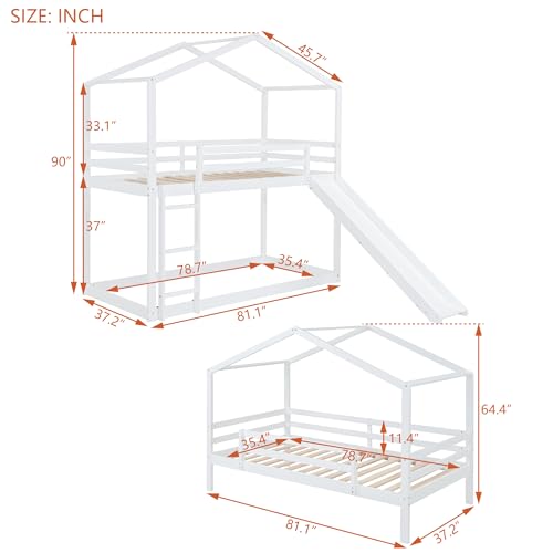Kids Twin Over Twin Bunk Beds with Slide and Trundle, Solid Wood Bunk Bed Frame with Stairs and Storage