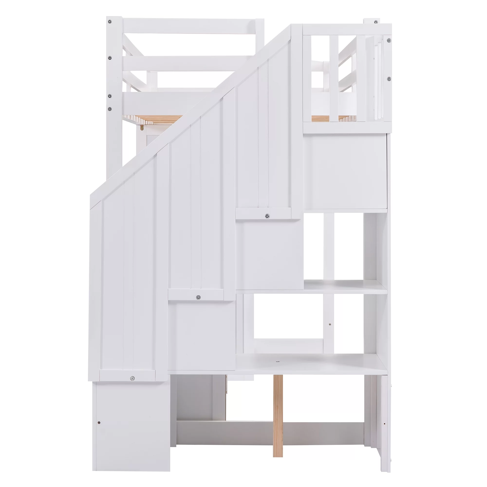 Bellemave Twin Size Loft Bed with Wardrobe and Staircase, Desk and Storage Drawers and Cabinet, Wood All-In-One Loft Bed Frame for Kids, Teens (White)