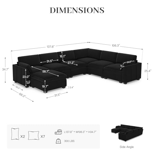 Belffin Extra Large Modular Sectional Sofa,106.3" 4-Seater L Shaped Couch,Velvet Convertible Sectional Couches for Living Room