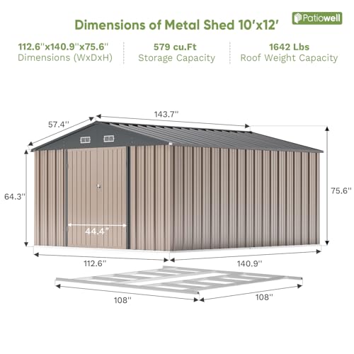 Patiowell 5x3 FT Outdoor Storage Shed, Tool Shed with Sloping Roof and Lockable Door, Metal Shed for Backyard Garden Patio Lawn, Brown