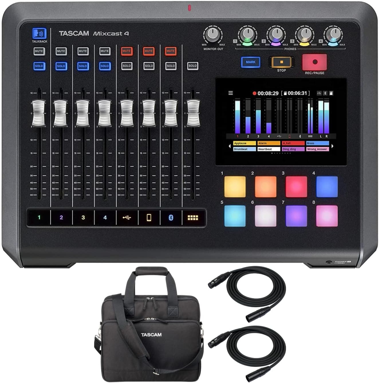 Tascam Mixcast 4 Podcast Station Bundle with Mixcast 4 Carrying Bag and Knox Gear 25-Feet XLR Cables (4 Items)