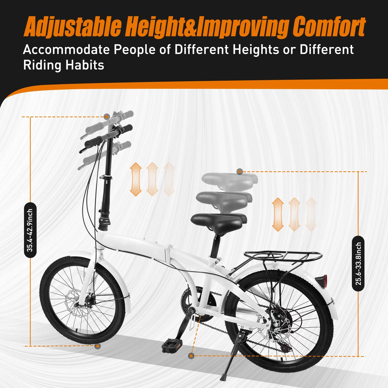 20-inch Wheels 7 Speed Folding Bike Compact High Carbon Steel Urban Commuter Bicycle for Unisex Adult White Streamline - Radiant Selections