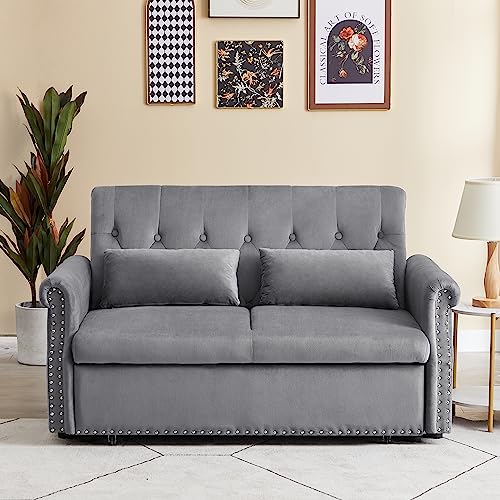 55" Button Tufted Upholstered Nailhead Decor Futon Loveseat Daybed Convertible Sleep Sofabed
