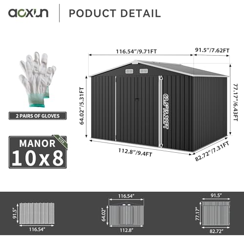 Aoxun 6.2x4 FT Shed Outdoor Storage Shed Metal Garden Shed with Lockable Doors & Slooping Roof Tool Shed Bike Shed for Backyard, Patio