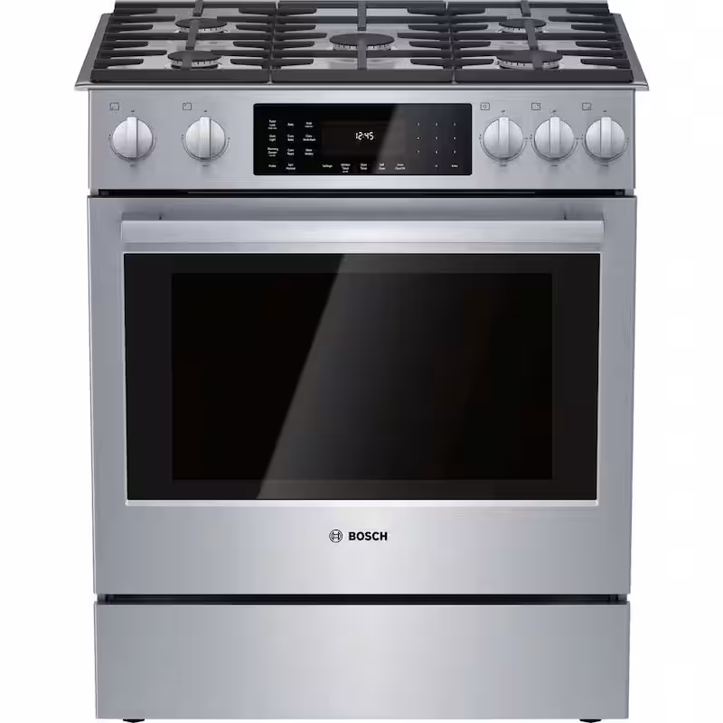 Benchmark Series 30 in. 4.6 cu. ft. Slide-In Dual Fuel Range with Gas Stove and Electric Oven in Stainless Steel