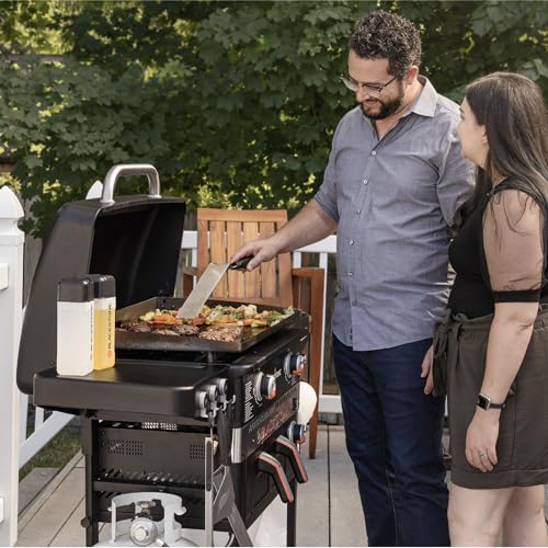 Blackstone 1962 Air Fryer Combo & Two Burners Stainless Steel Gas Hood, Wheels, Two Side Shelf – Heavy Duty Outdoor Griddle Station for Backyard