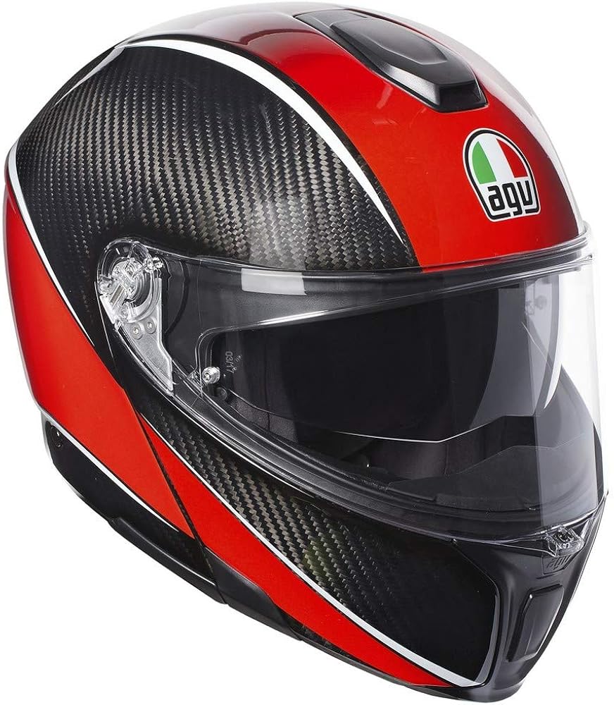 AGV Unisex-Adult Sportmodular Fiber Modular Helmet Carbon/Red (X-Small), XS
