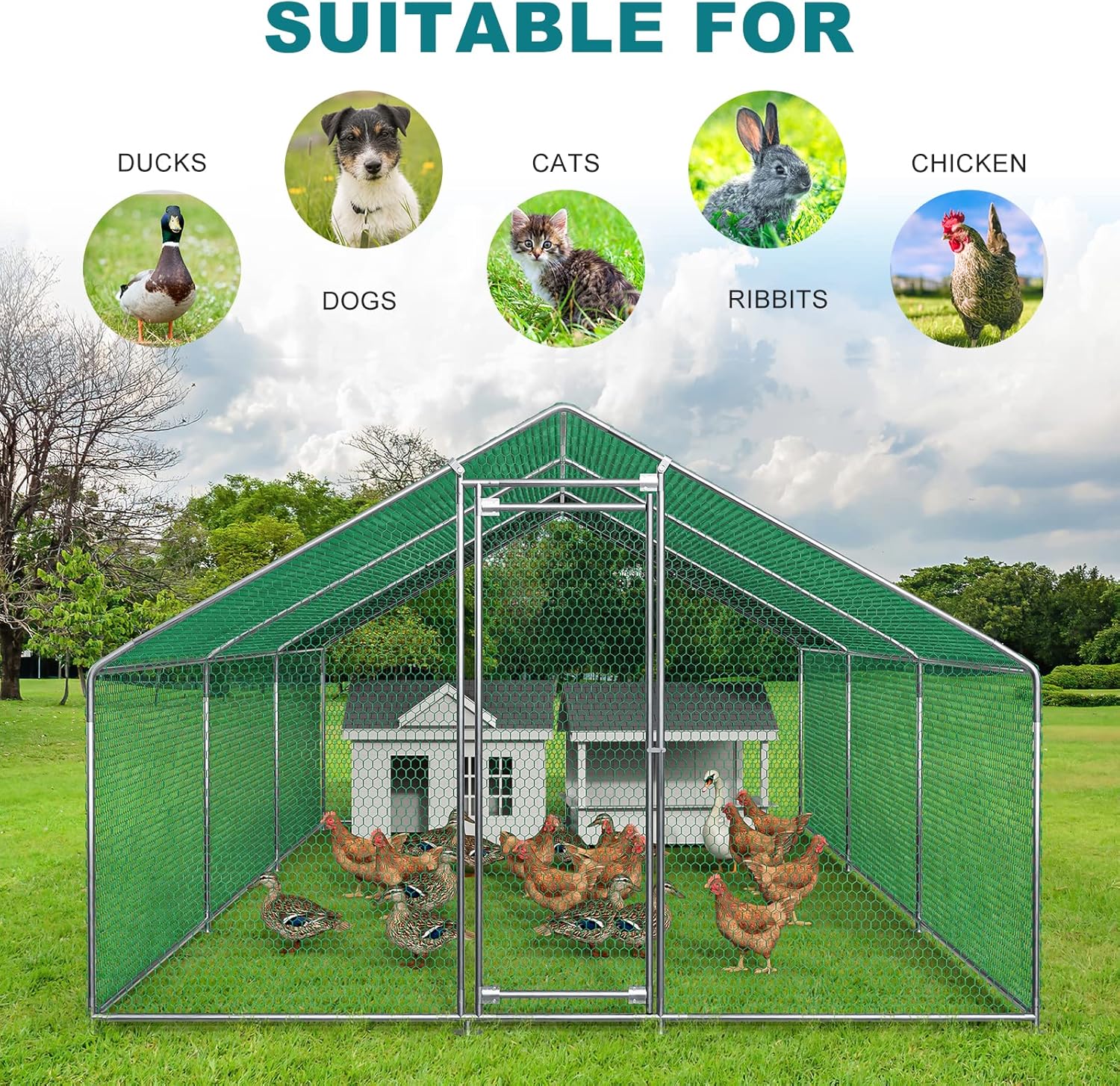Oarlike Metal Chicken Coop for 20 Chickens Large Chicken Runs for Yard with Cover Galvanized Steel Chicken Pen Outdoor for Hen Duck Rabbits Goose