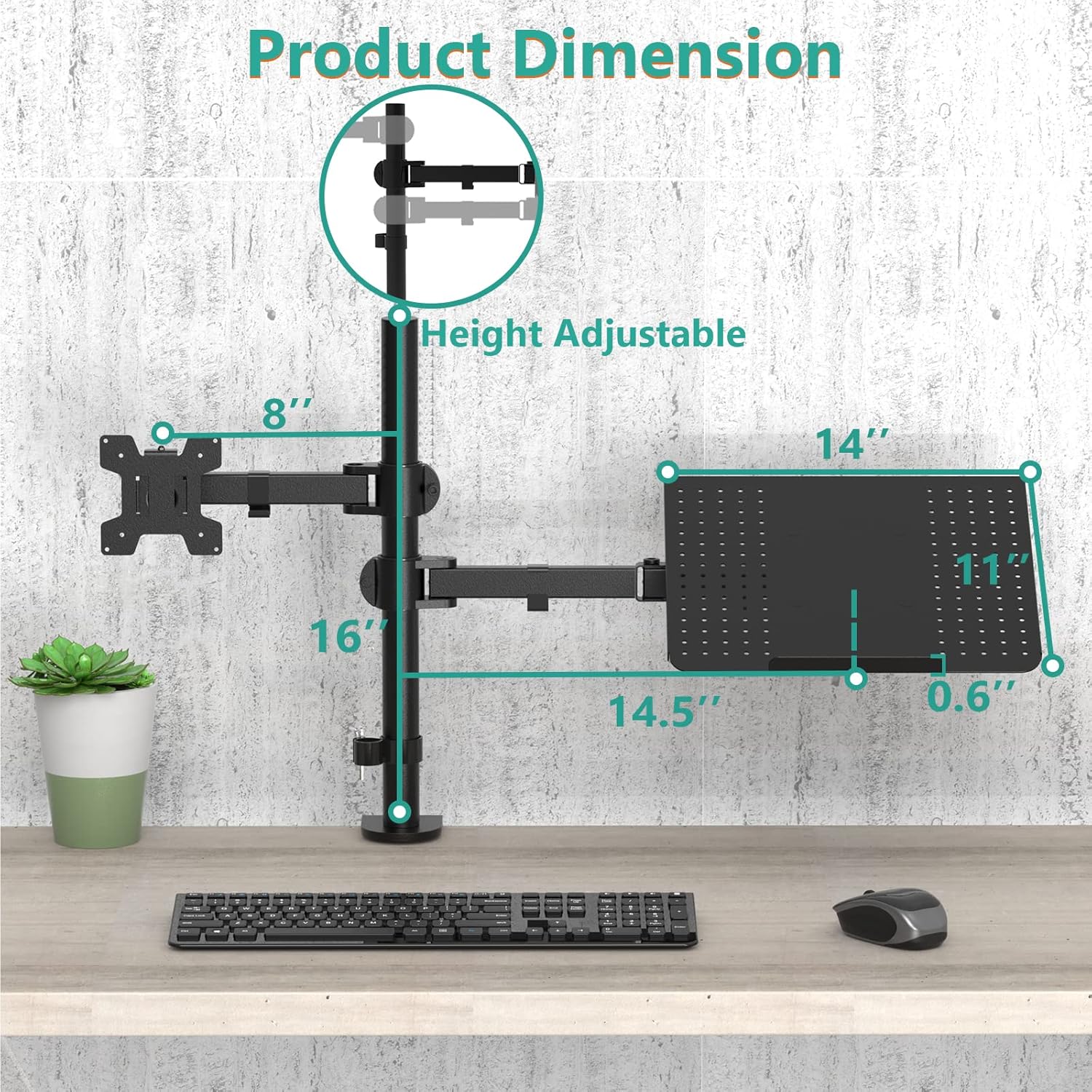 WALI Laptop and Monitor Mount Stand, Single Monitor Desk Mount with Tray for 1 Laptop Notebook up to 17 inch and 1 LCD Monitor Mount up to 27 inch