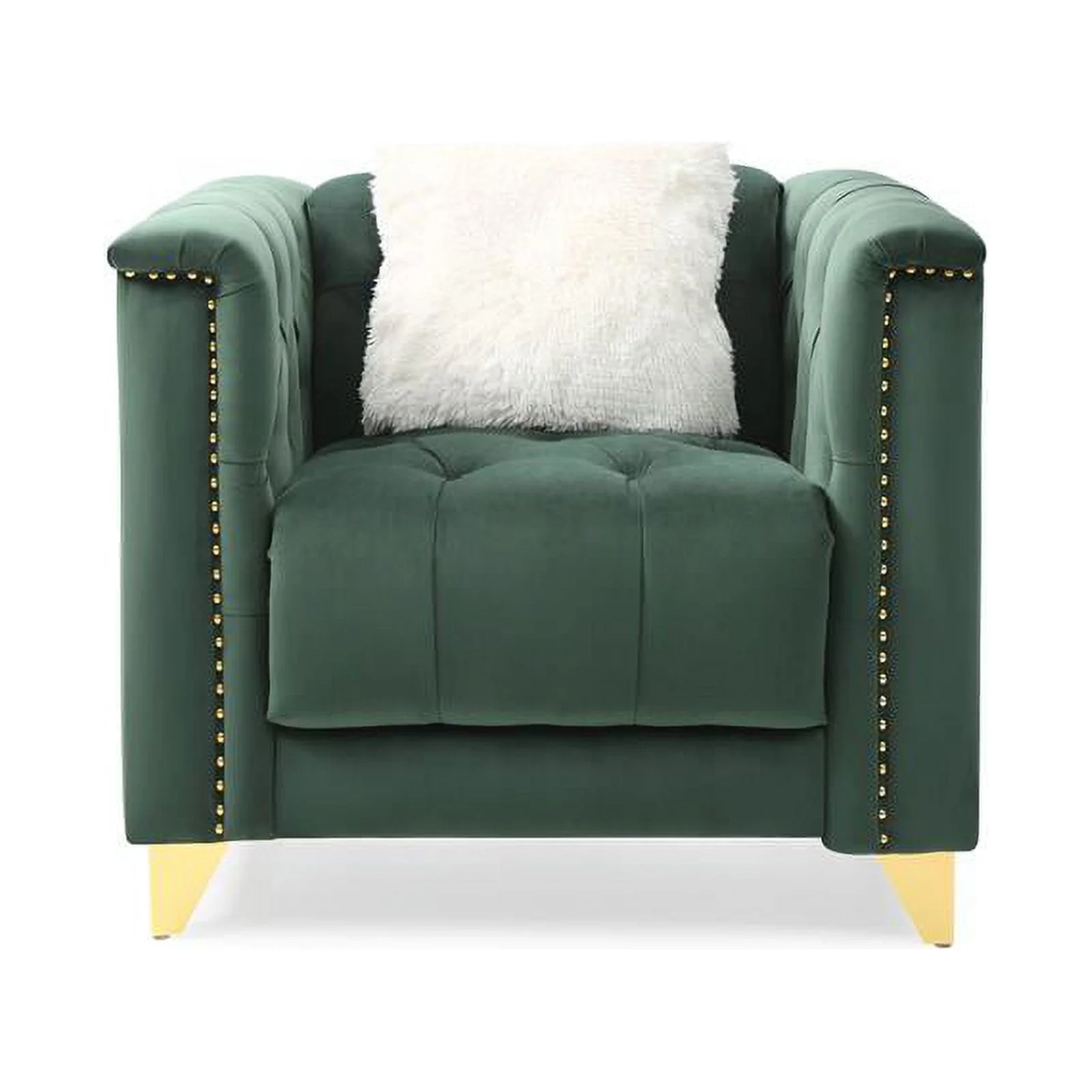 Russell Tufted Upholstery 3Pc Living Room Set Finished in Velvet Fabric in Green