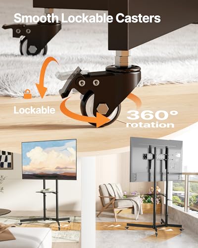 Heavy-Duty Rolling TV Stand for 32–85" Screens — Supports 187 lbs (154 lbs TV + 33 lbs Shelf), Stable Mobile TV Cart with Shelf & Locking Wheels
