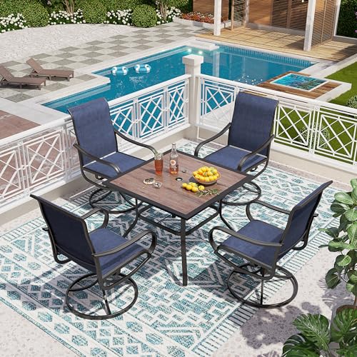 PHI VILLA 5 PCS Outdoor Patio Dining Set with Swivel Dining Chairs (Blue) and 37"x 37" Metal Steel Dining Table(1.57" Umbrella Hole)