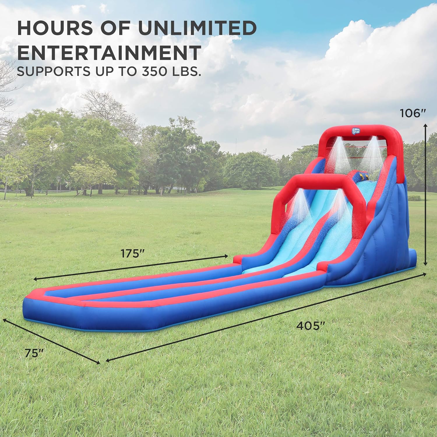 Sunny & Fun Dual Splash Inflatable Water Racing Slide Park – Heavy-Duty for Outdoor Fun - Climbing Wall