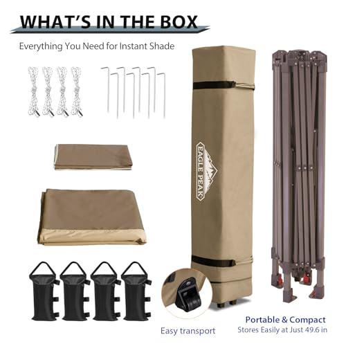 EAGLE PEAK 13x13 Straight Leg Pop Up Canopy Tent Instant Outdoor Canopy Easy Single Person Set up Folding Shelter w/Auto Extending Eaves 169 Square