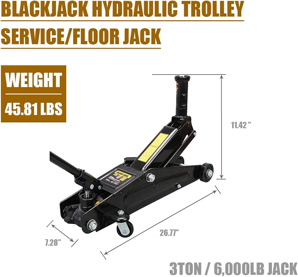 3 Ton (6,000 lb) Capacity, Black Jack Hydraulic Trolley Service/Floor Jack (Fits: SUVs and Extended Height Trucks)
