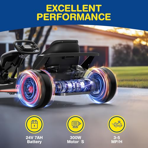 Planet X8 24V Electric Go Kart, 2x150W Drift Kart for Big Kids, 5-Point Safety Belt with Soft Start, Up to 8 MPH Racing Speed, 7AH Large Battery