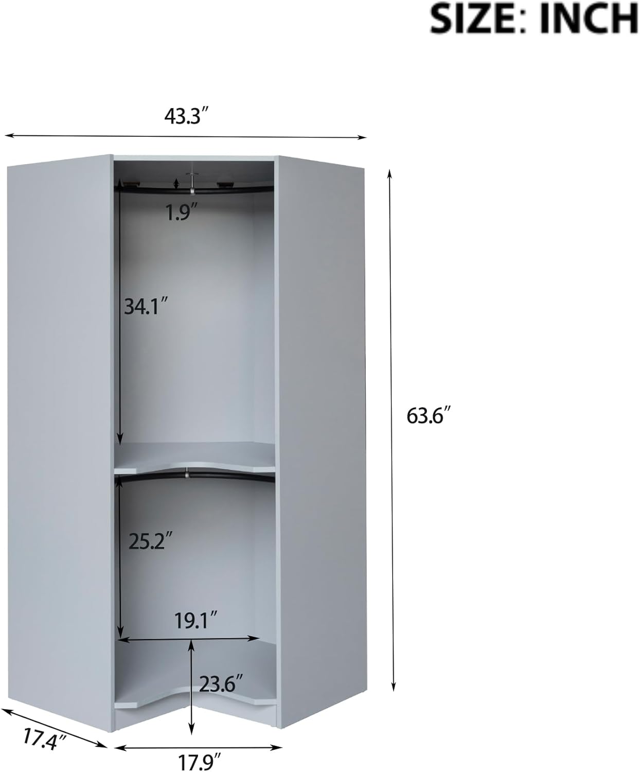 Armoir Wardrobe Closet & Cabinet - Functional Clothes Storage with Hanging Rail, Wooden Corner ArmoireWardrobe Freestanding for Bedroom, Locker Room