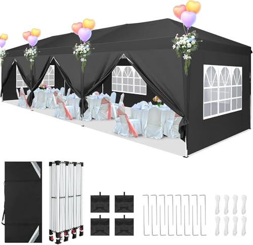 COBIZI Canopy 10x20 Pop Up Canopy Tent with 6 Sidewalls Party Tents for Parties Weddings Backyard Waterproof Canopy Outdoor Commercial Canopy Event