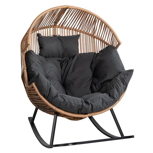 Shintenchi Wicker Egg Chair Outdoor Rattan Patio Chair with Cushion,Oversized Patio Lounge Chairs with Cushion Egg Basket Chair