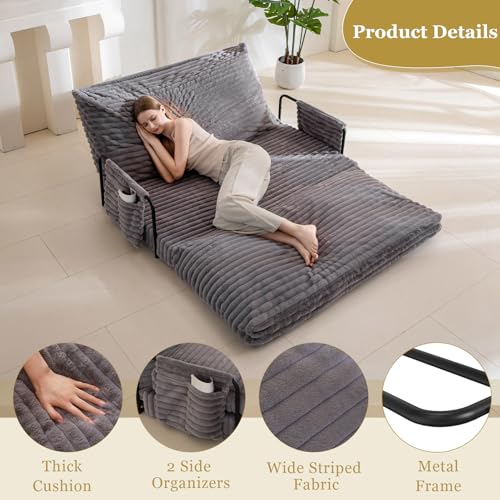 YOSHOOT Adjustable Lazy Floor Sofa, Convertible Bean Bag Sofa Bed Couch, 5-Position Foldable Sleeper Chair with Armrest