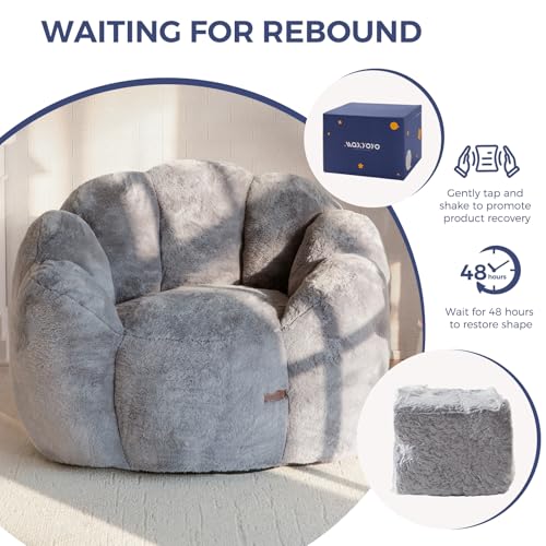 MAXYOYO Bean Bag Chair for Adults, Floral Shaped Bean Bag Sofa, Ultra Soft Faux Fur Floor Sofa, Large Reading Chair for Living Room Bedroom, Beige