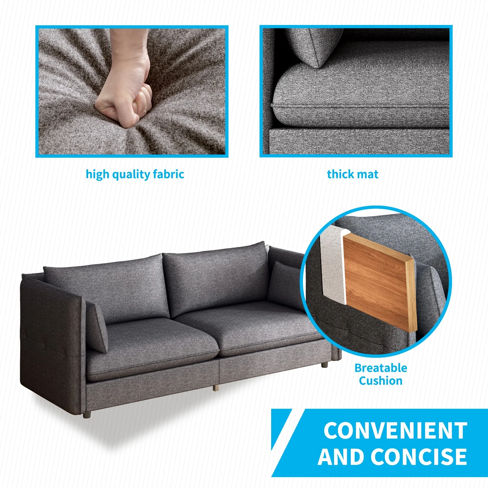 Mjkone Modern 2 Pieces Living Room Furniture Sofa Sets with Adjustable Armrest,Include Sofa&Loveseat,Linen Fleece Upholstered Couch Set,Dark Grey