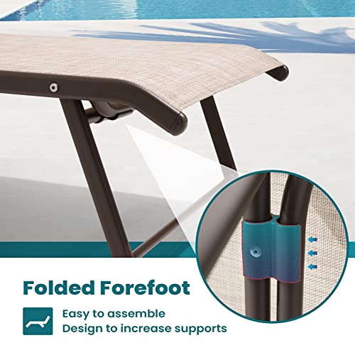 Pellebant Aluminum Pool Lounge Chairs Set of 2, Patio Chaise Lounge with Adjustable Backrest & Armrest, Pool Lounge Chairs Heavy Duty for Outside