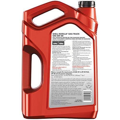 Shell Rotella GAS Truck Full Synthetic 5W-20 Motor Oil for Pickups and SUVs (5-Quart, Case of 3)