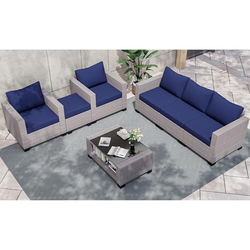KIGOTY Patio Furniture Set 7 Pieces Conversation Sets, Outdoor Sectional Sofa