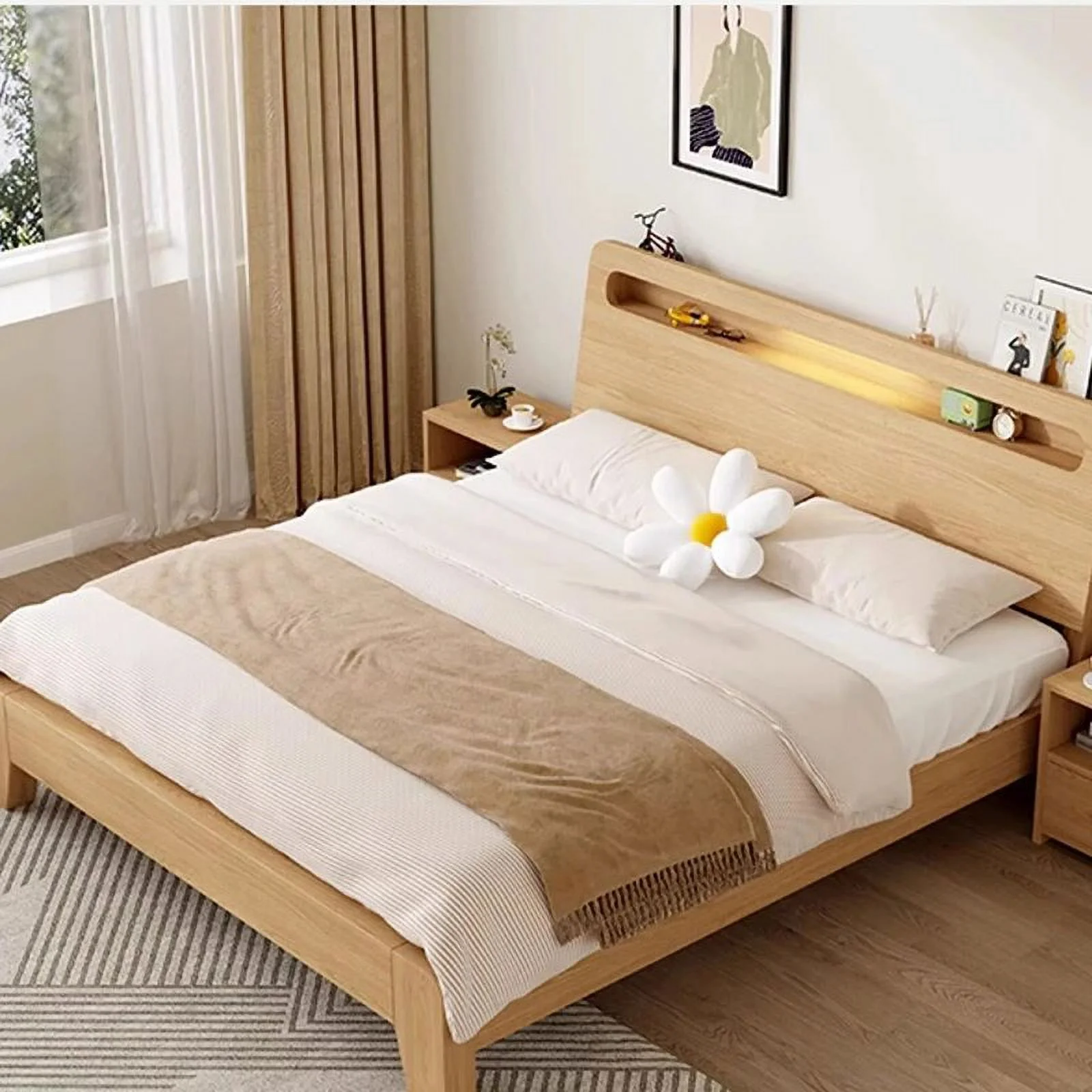 Wooden Bedroom Bed Frame Luxury Double Children King Size Bed Storage Multifunctional Beauty Sleeping Muebles Modern Furniture