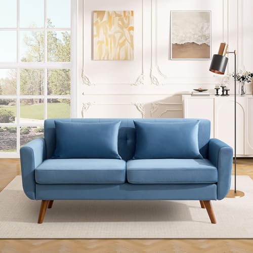 Tbfit L Shaped Couch Sofa, 80" W Mid-Century Modern Sectional Couches, 3 Seater Sofas with Wide Chaise Lounge & Two Pillows
