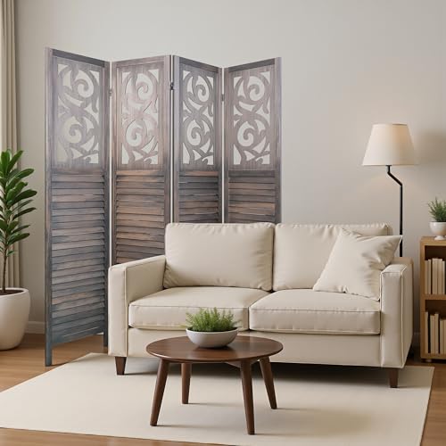 Osparple Room Divider with Shelves 6 Panel Wooden Folding Room Dividers Privacy Screen Wall Divider for Room Separation for Office and Apartment