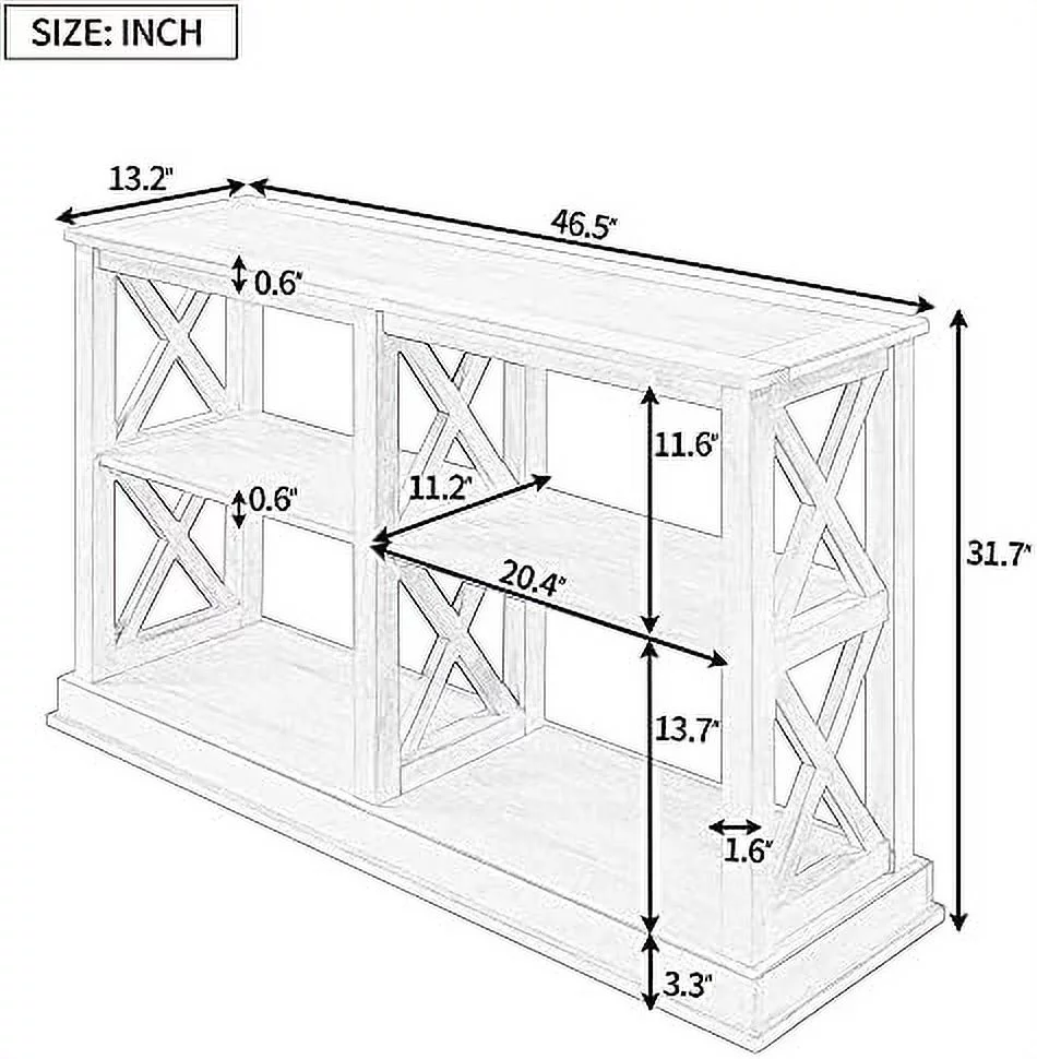 HBBOOMLIFE 46.5in Entry Console Table with Open Shelves and X-Shaped Frame  Hallway Entryway Sofa Side 3-Tier Table - Curated Treasures Market