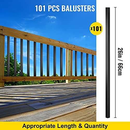 VEVOR Balusters 26 Inch-101 Pack Staircase with Screws Square Aluminum Railing, for Outdoor Stair Deck Porch, Black