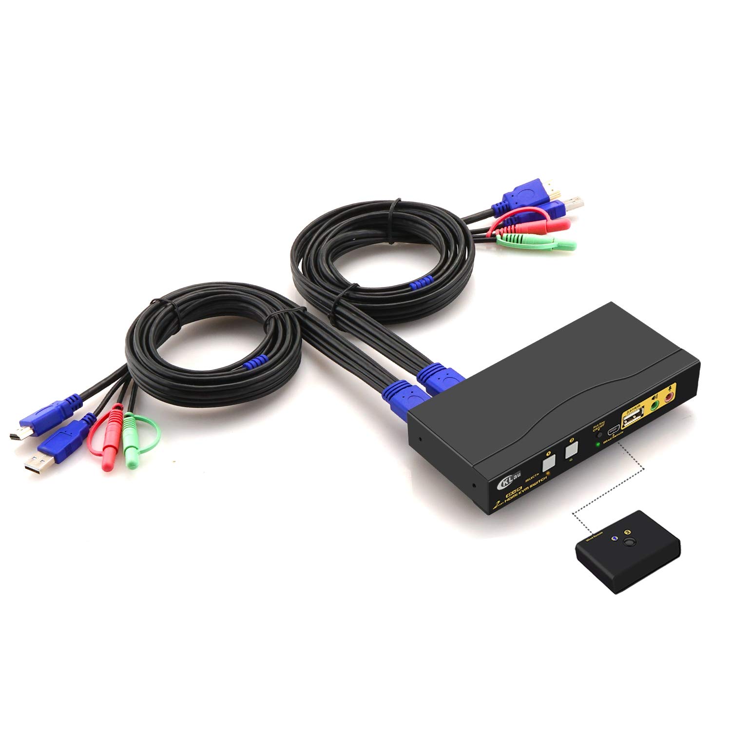 CKLau KVM Switch HDMI 4 Port with USB Hub, Audio and 4 KVM Cables, 4 Port HDMI KVM Switch Support 4K@60Hz 4:4:4