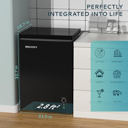EUHOMY 3.5 Cu.Ft Chest Freezer with Removable Basket, Small Deep Freezer Adjustable 7 Thermostat, Quiet Mini Freezer Free-Standing Top Door