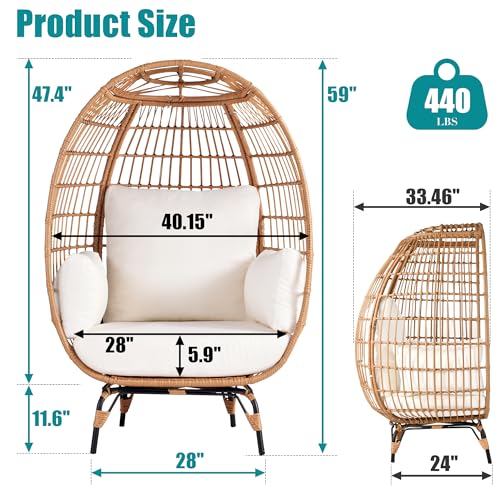 Outdoor Egg Chair, PE Wicker Chair with 4 Thicken Cushions, Patio Chairs 440 lbs Capacity